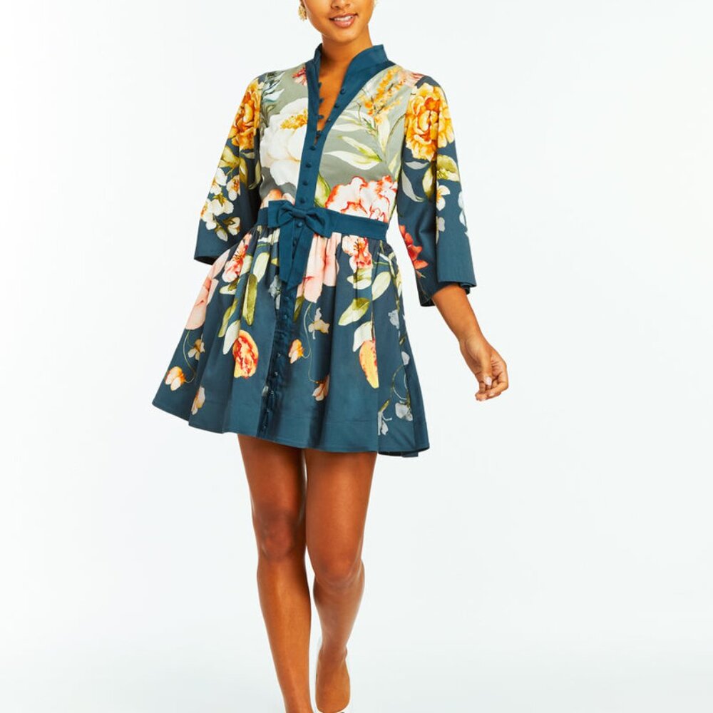 MESTIZA NEW YORK Carmen Mini Dress Size 66 / Navy Morning Garden Ombre